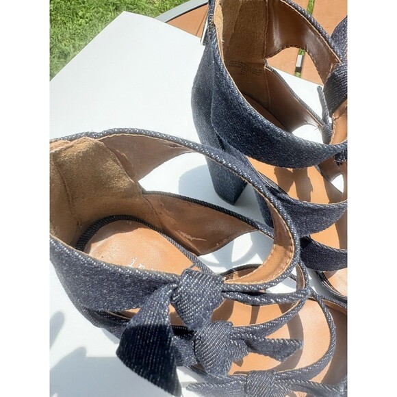 Indigo Rd Denim Bow Heel Sandals Women’s Size 7M Blue Open Toe Summer Shoes - Picture 5 of 9